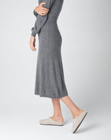model wearing beige le clare nebraska wool felt clog shoe