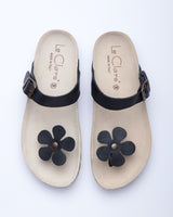 Women's Manu Flower Sandal Black Leather