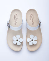 Women's Manu Flower Sandal White Leather