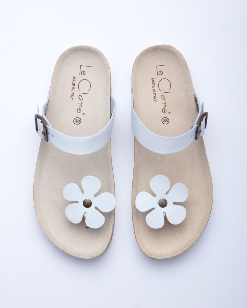 Women's Manu Flower Sandal White Leather